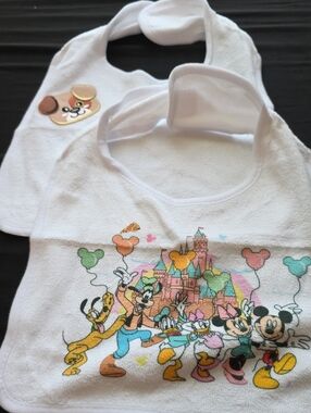 Disney White Bibs with Colorful Castle & Character Print - 2 Pack